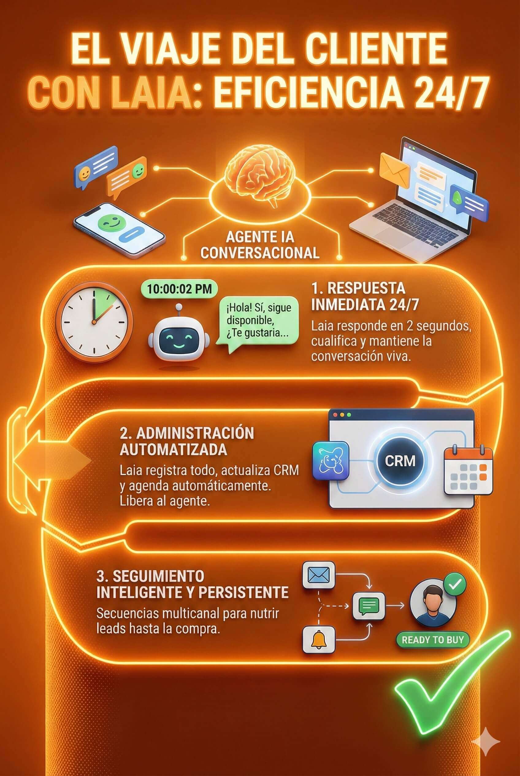 Customer journey with Laia: immediate response, automated admin and intelligent follow-up