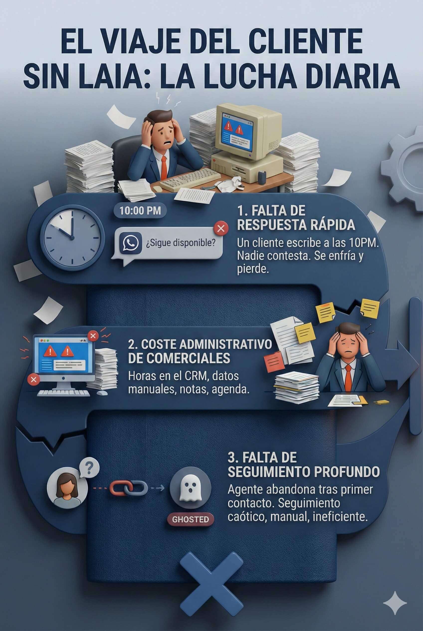 Customer journey without Laia: slow response, admin cost and lack of follow-up