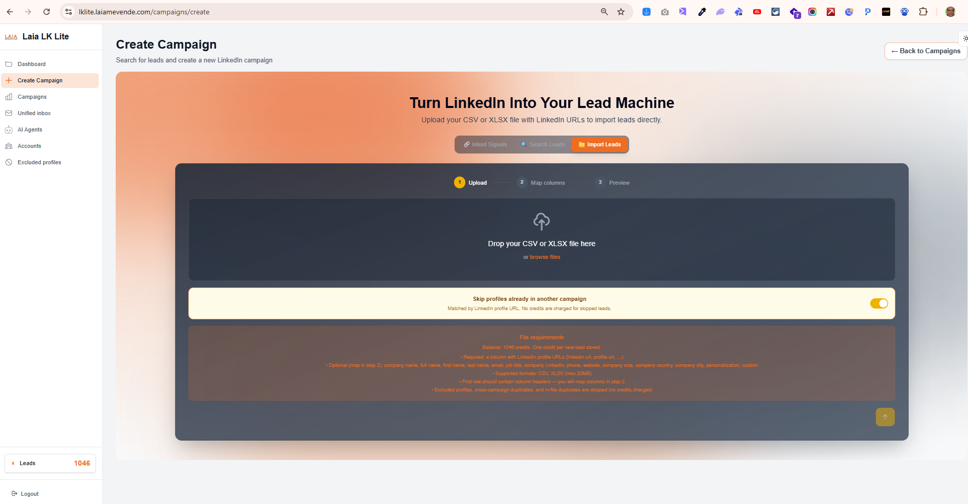 Importación de leads en una campaña de Laia LK Lite