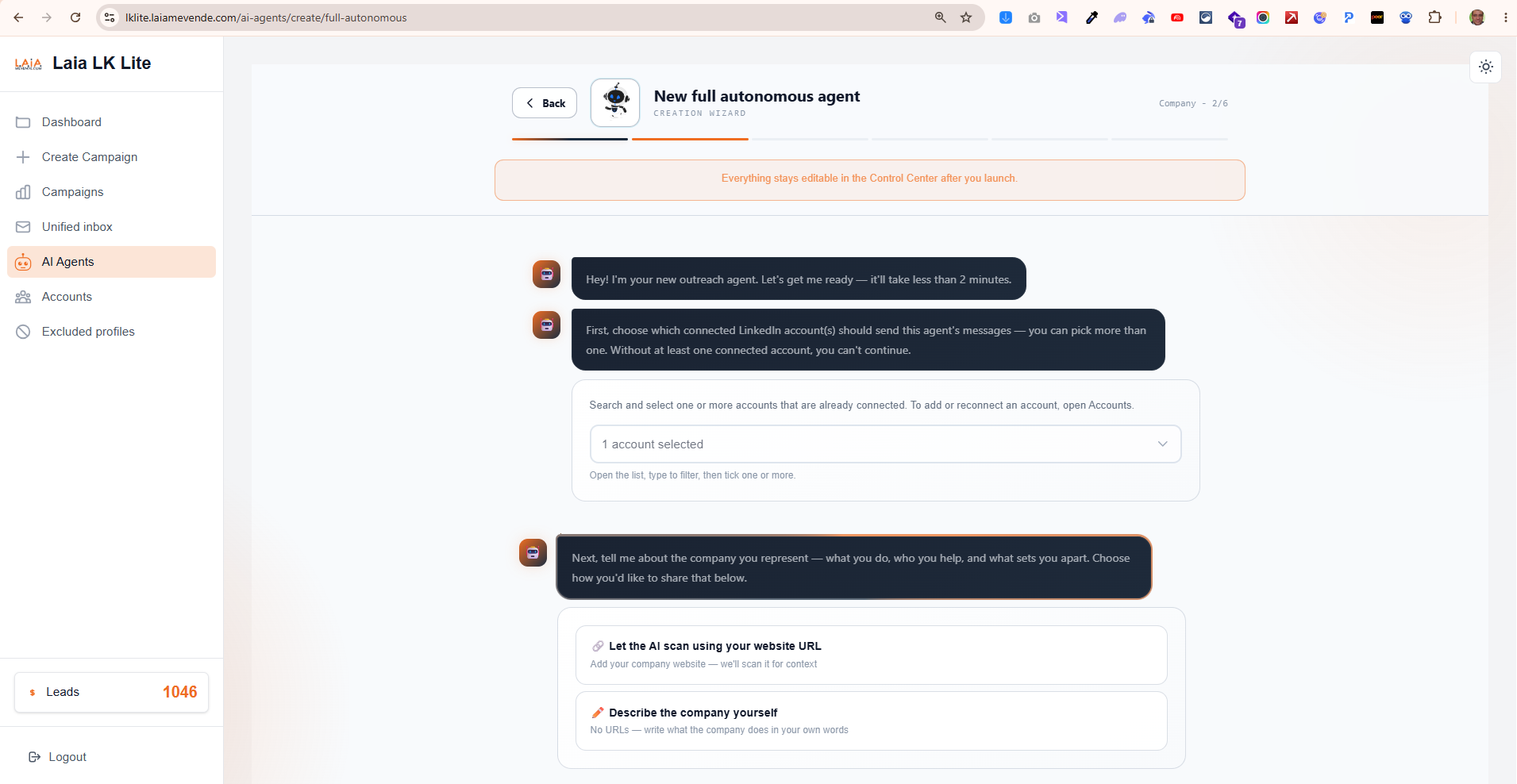 Creación de un agente autónomo en Laia LK Lite